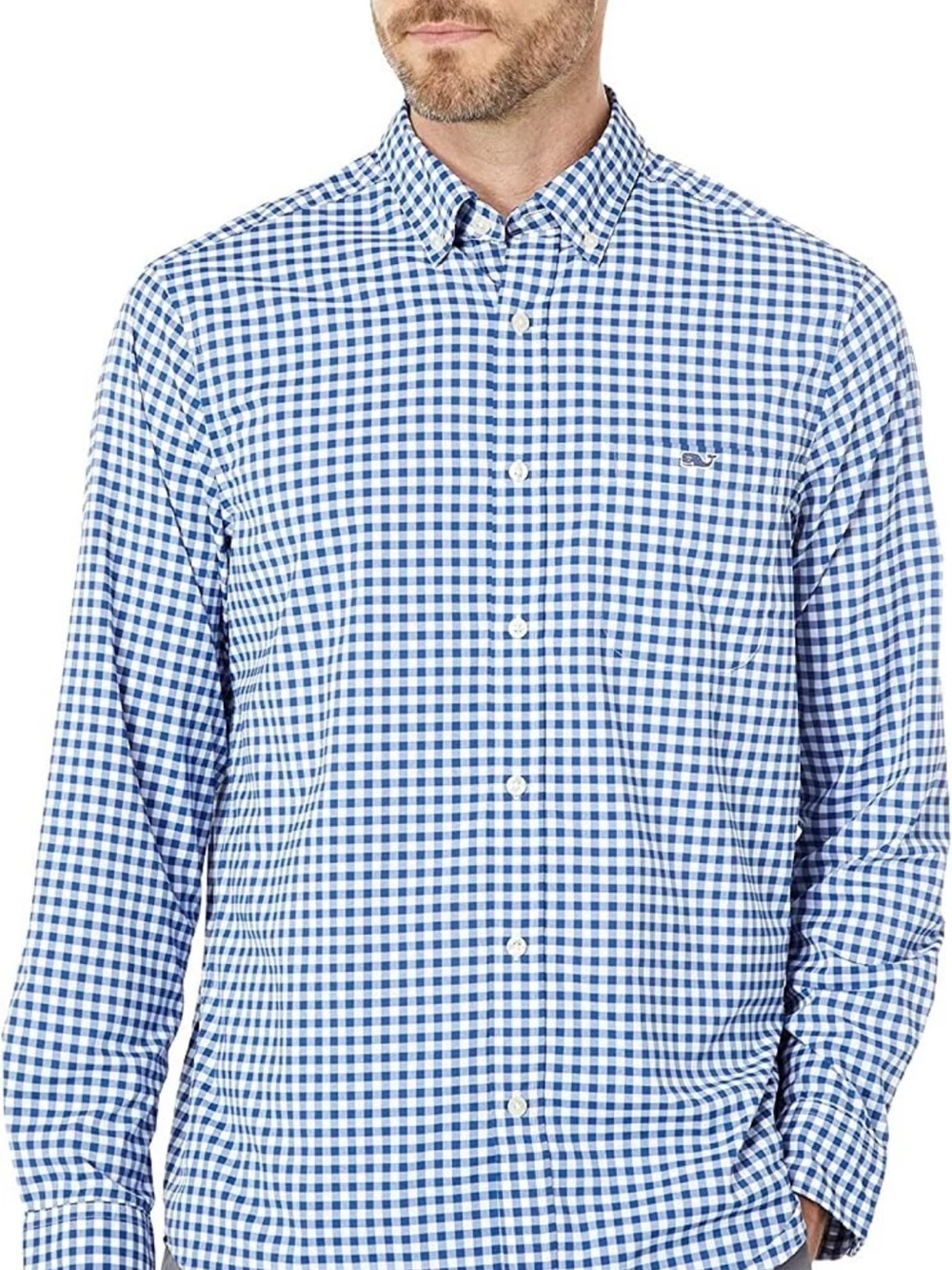 Vineyard Vines L45157 Mens Blue Bay On the Go Gingham Button-Down Shirt Size 2XL
